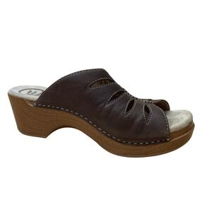 Dansko Women Brown Leather Cutout Wedge Mules Clogs Sandals Size‎ 38